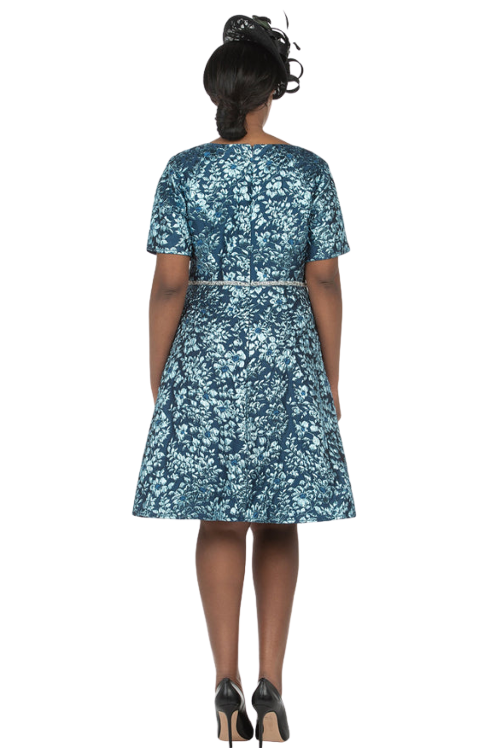 Short Slv Brocade A-line Dress