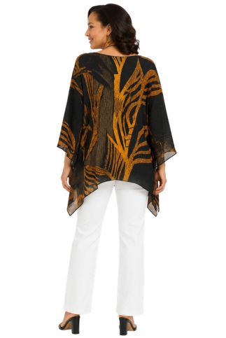 Mustard Leaf Print Elegant Sheer Blouse One Size Fits All  | LIOR