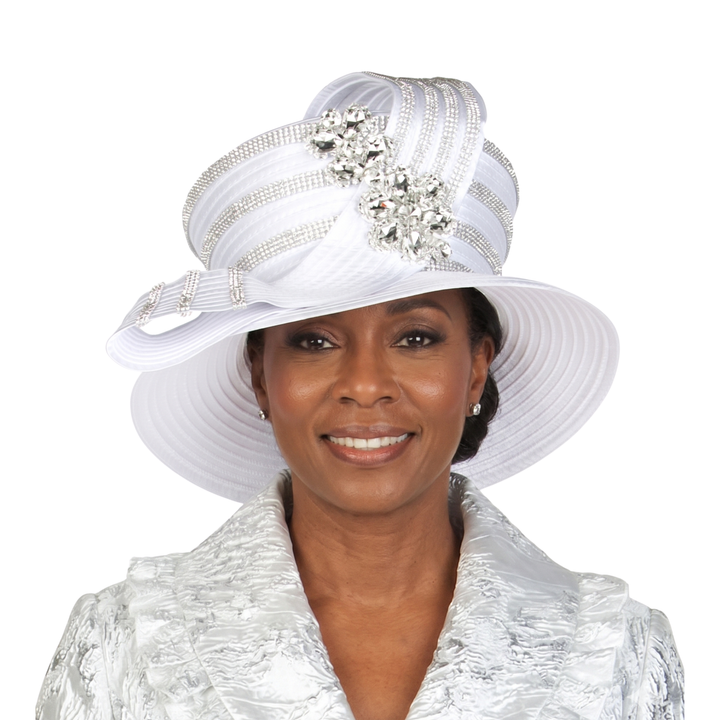 High Crown Rhstn Strip Hat w/ Brooch
