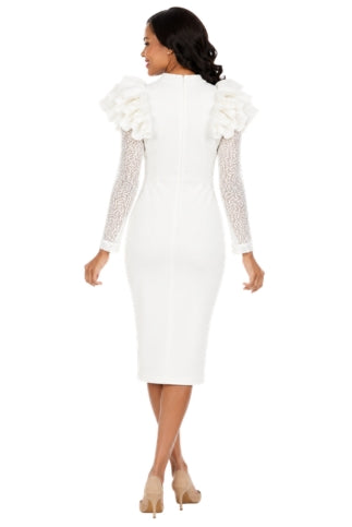 Elegant Scuba Sheath Dress w/ Semi-Sheer Lace Slv
