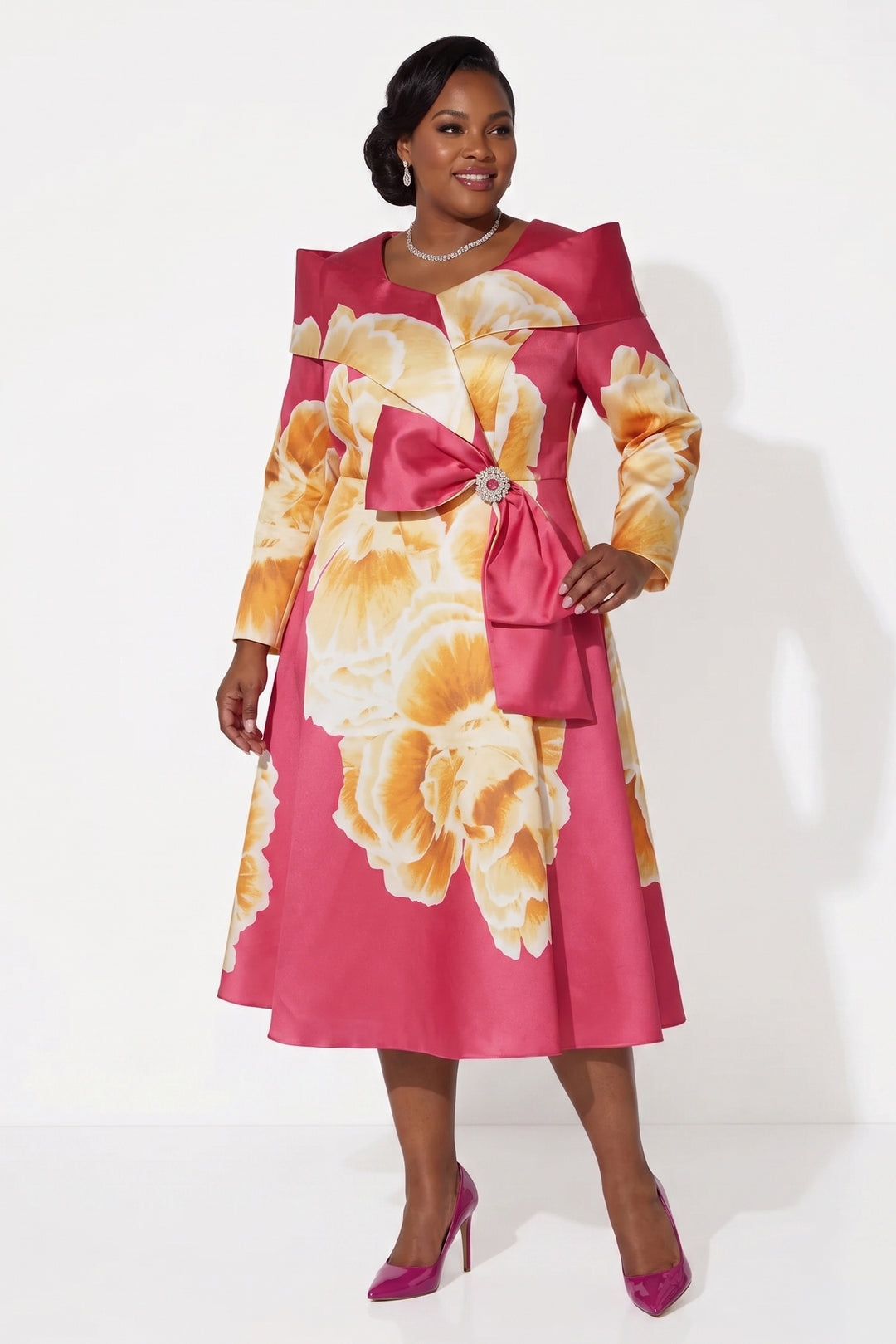 Floral Portrait Collar Midi Dress by EY Boutique