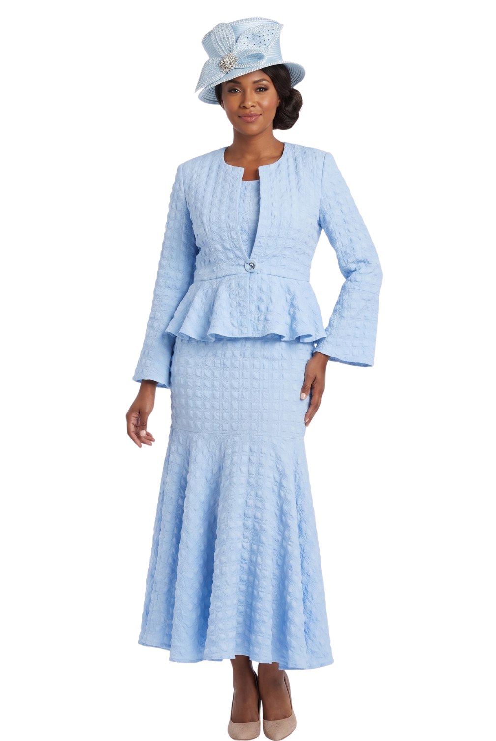 3pc Popcorn Peplum Jkt, Cami, Maxi Skirt Set-Plus