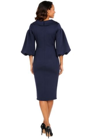 Scuba Shift Dress w/ Portrait Collar&Ballon Slv