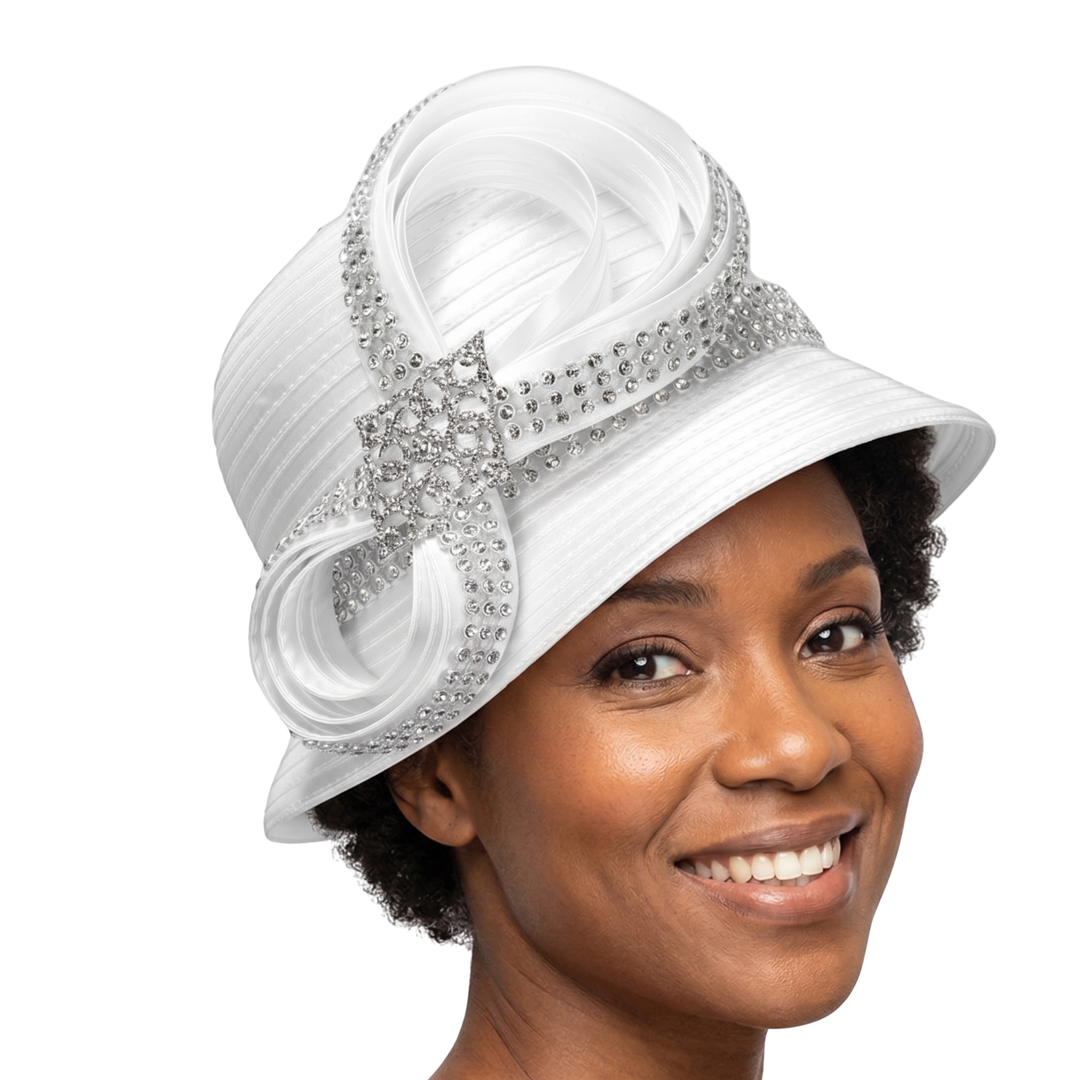 Rhinestoned Bucket Hat in Satin Ribbon