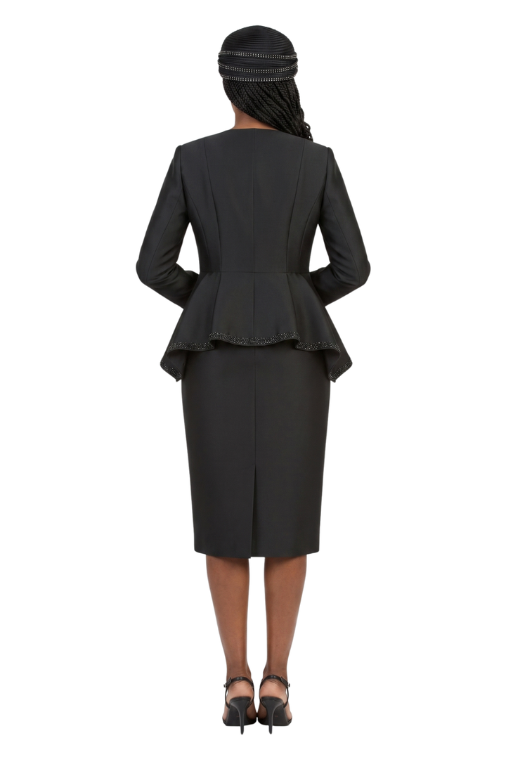 2pc Silky Twill Round Neck Uneven Peplum Suit