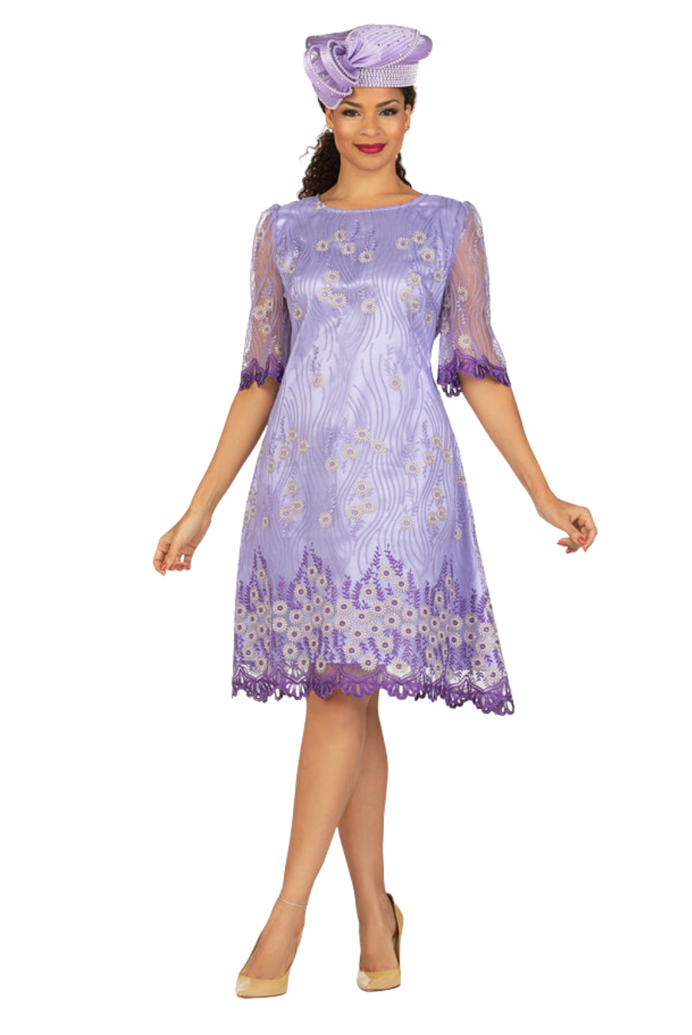 1pc Short Slv Lux Lace A-line Dress