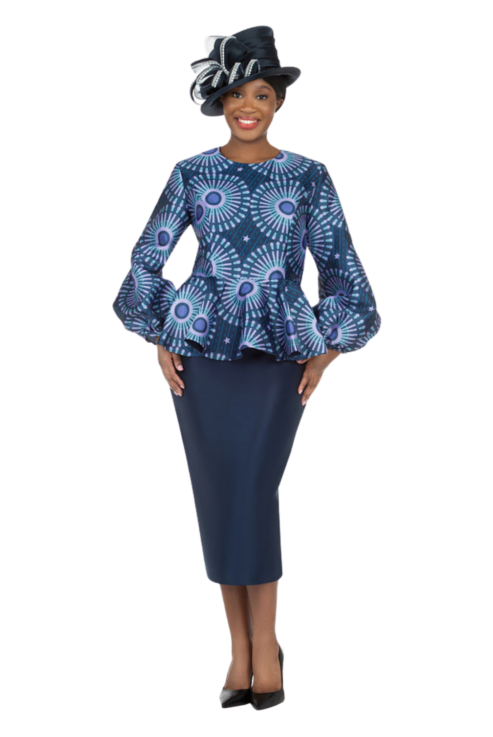 2pc Silky Twill Print Top + Solid Skirt Set-Plus