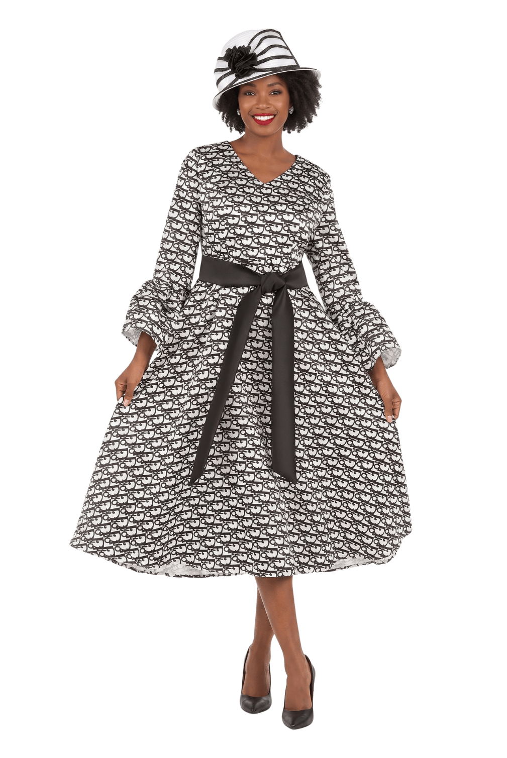 A - line Prt Dress in Silky Twill w/ Belt - Especially Yours