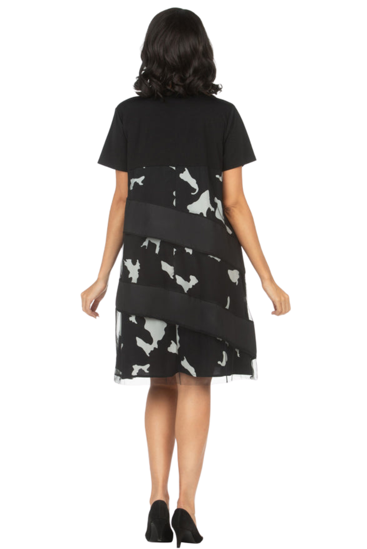Short Slv Print/Solid Tunic Dress