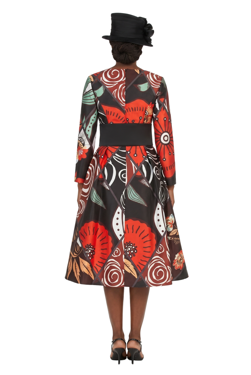V-Neck LS Silky Twill Print Drs w/ Belt