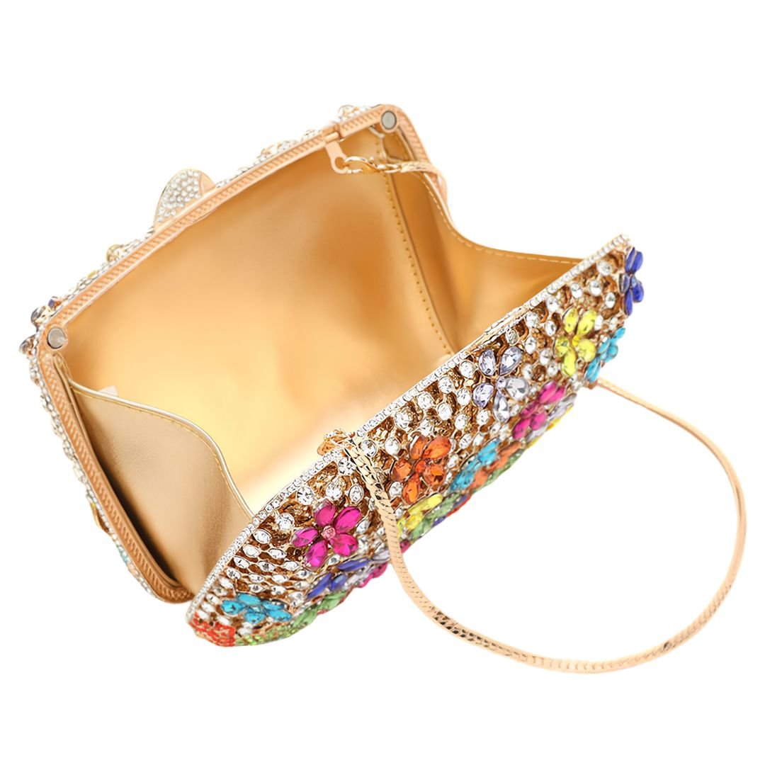 Crystal Rhinestone Embellished Flower Pattern Evening Clutch Shoulder Bag - Especially Yours