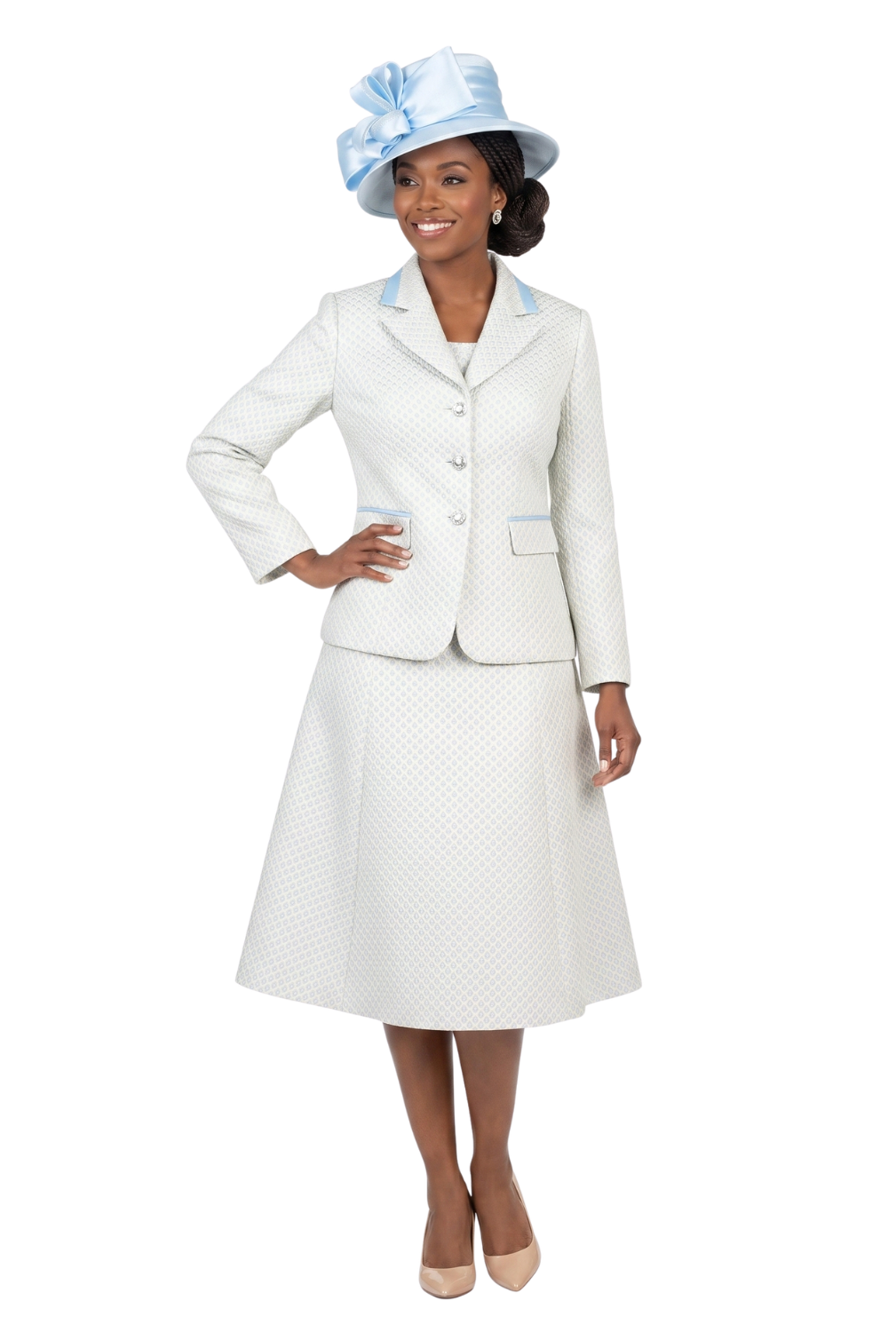 2pc Notch Collar Diamond Pattern Brocade Suit-Plus