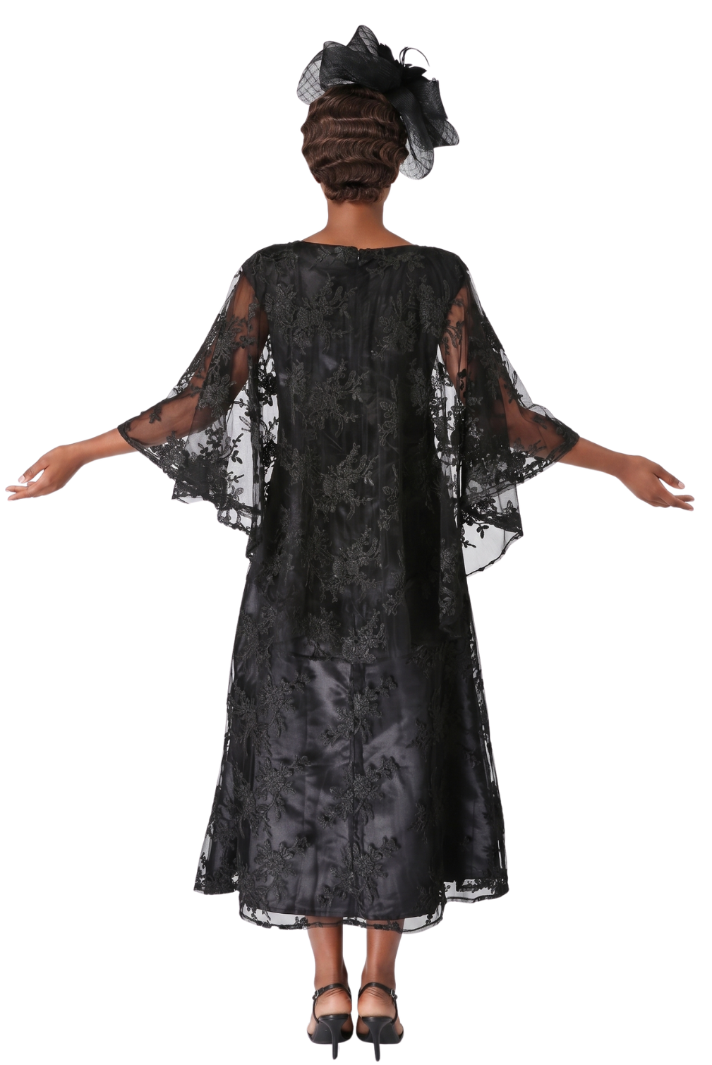 2pc Lace Dress & Hi-Lo Pull Over Lace Cape