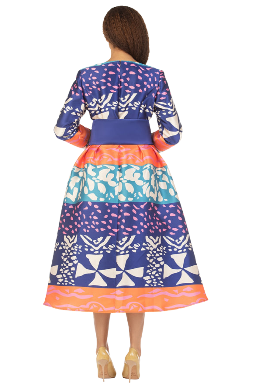 V-Neck LS Purple Print Drs w/ Belt-Plus