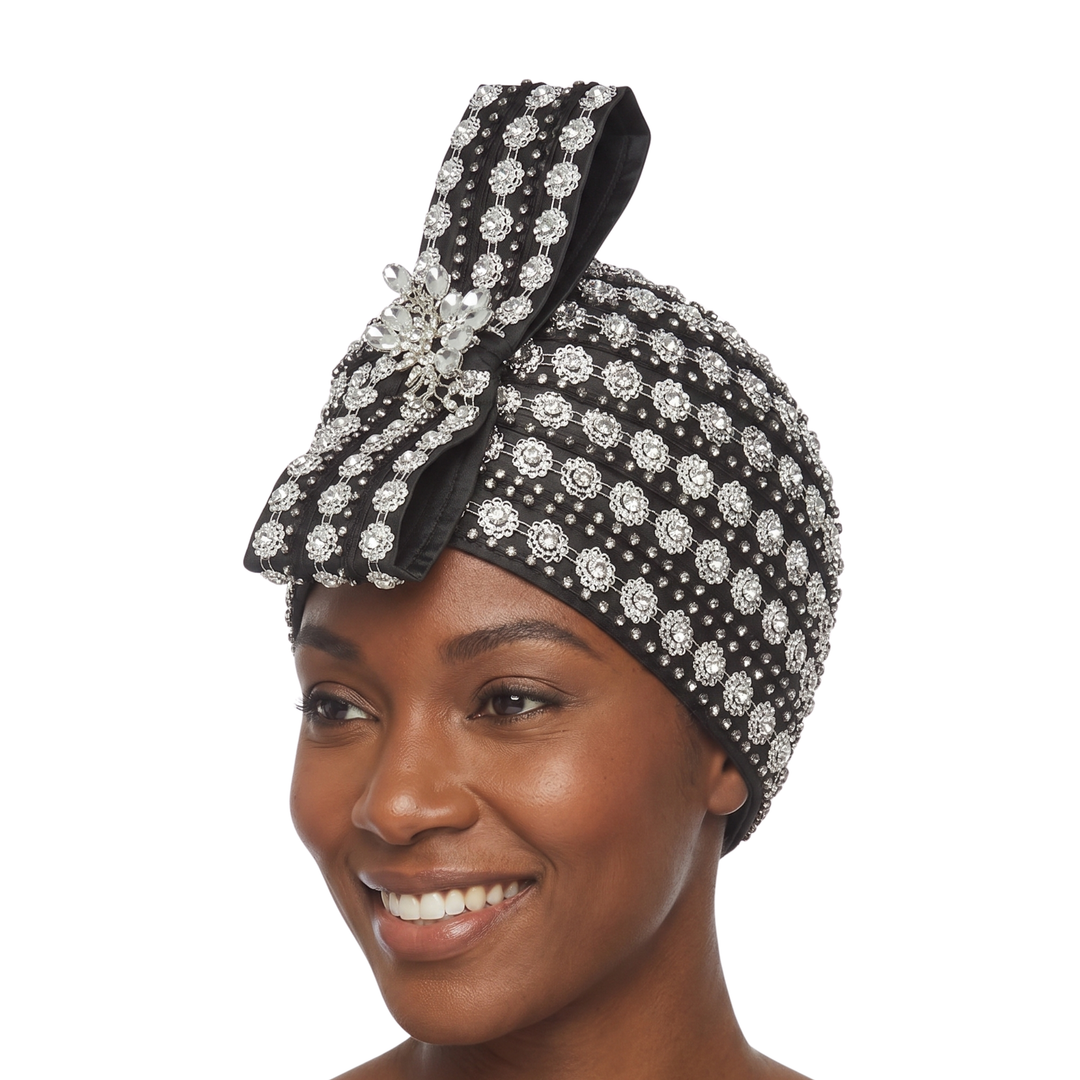 Rhinestoned Pillbox Hat w/ Brooched Vertical Bow