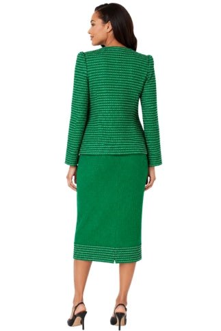 Green Textured Knit Skirt Suit - 7325 - Especially Yours