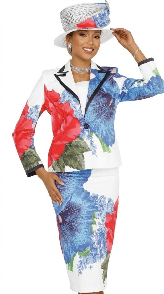 Elegant Aussie Austine 6152 White Floral Three-Piece Skirt Suit with Cami - Especially Yours