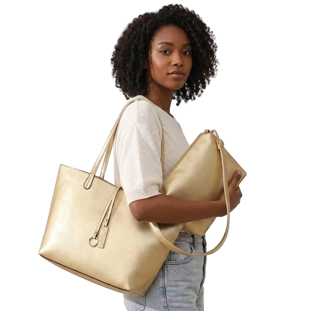 2PCS - Faux Leather Reversible Tote Crossbody Handbag Set