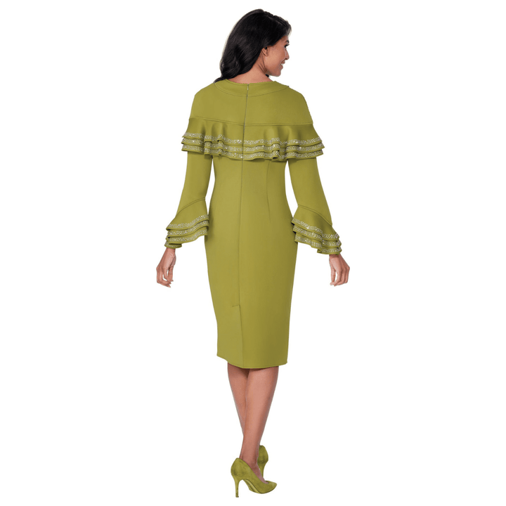 Light Scuba Fabric Dress with Ruffles, Flare Sleeves and Rhinestones SL600651 - Especially Yours