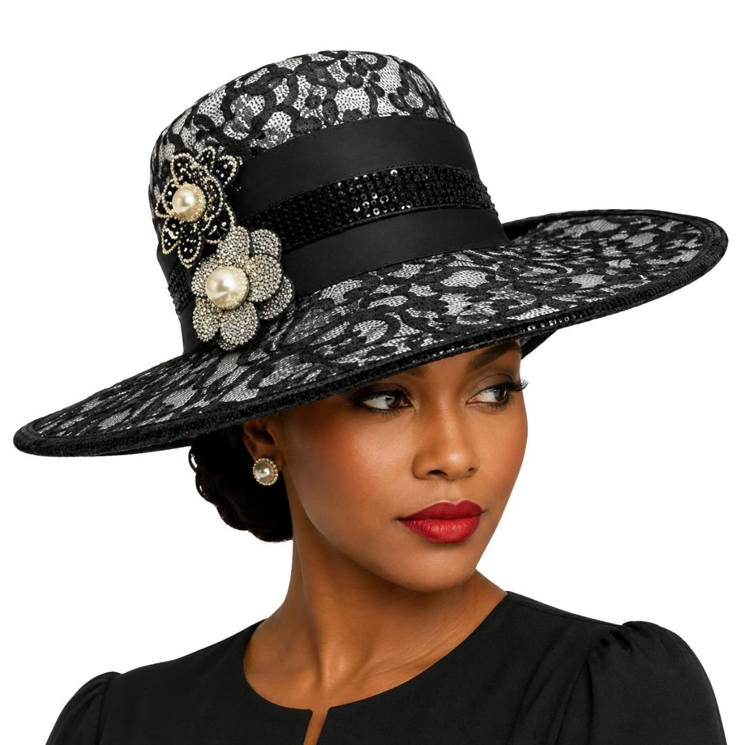 Eleanor Black Lace Fedora Church Hat - Whittall & Shon - Especially Yours
