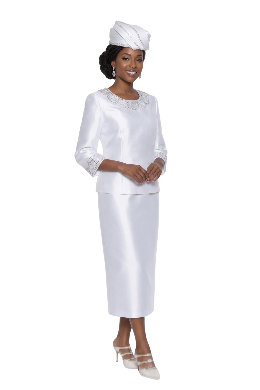 Embellished Satin Skirt Suit by Lily & Taylor