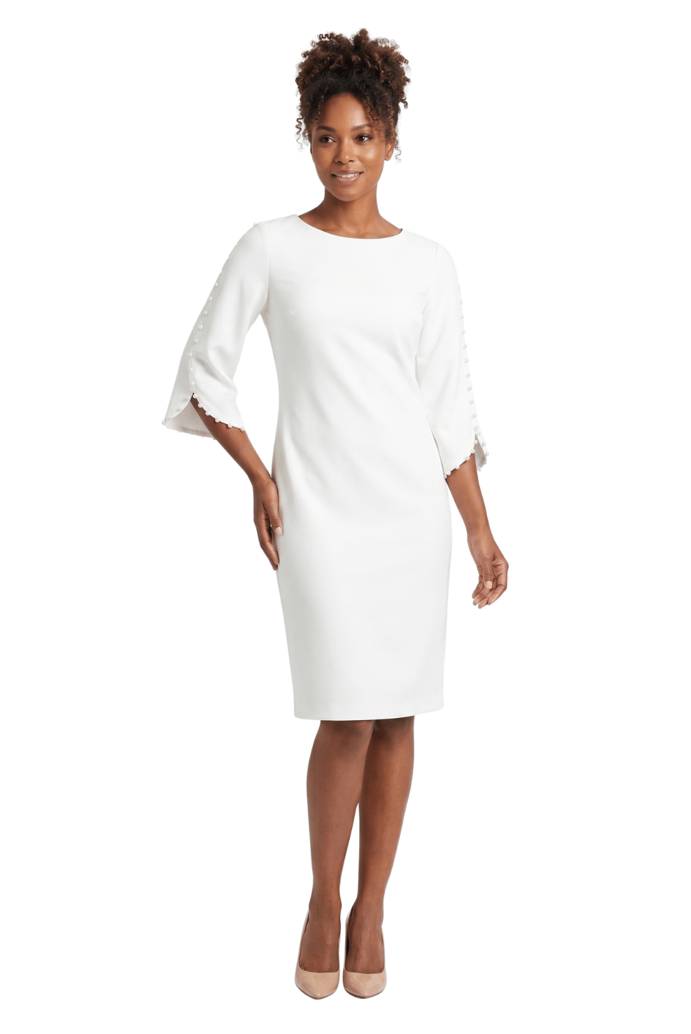 Pearl Trim Bell Sleeve Sheath Dress by Divine Apparel - Especially Yours