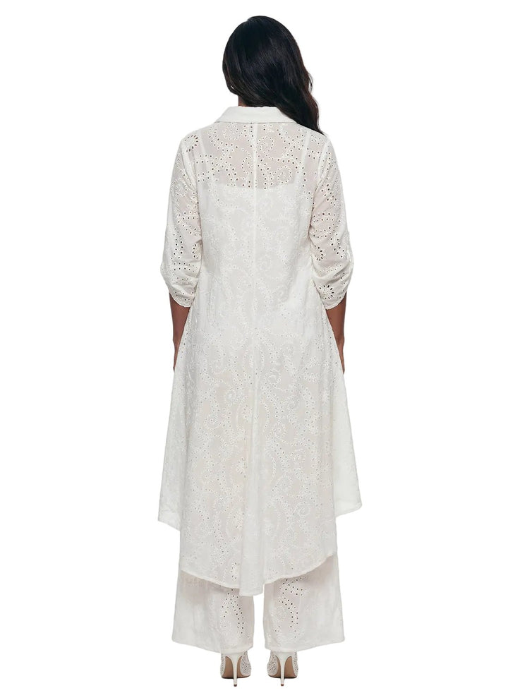 embroidered cotton hi-low tunic set white Lisa Rene | Especially Yours