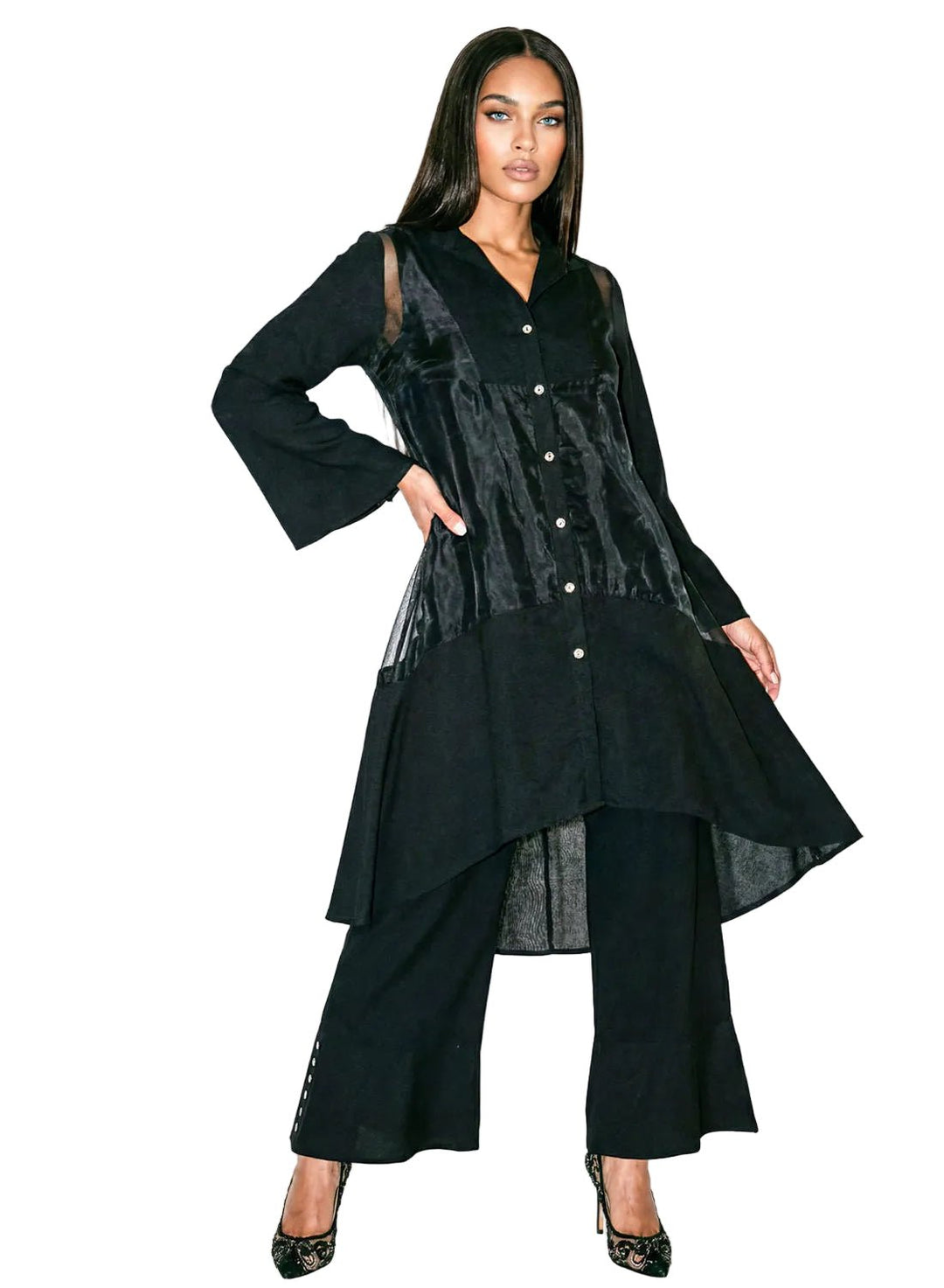 Lisa Rene 3 piece linen viscose organza jacket cami pant set available in white black tan | EY