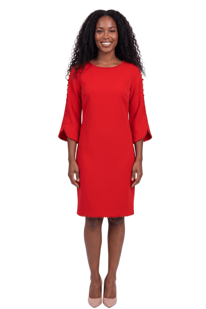 Pearl Trim Bell Sleeve Sheath Dress by Divine Apparel - Especially Yours