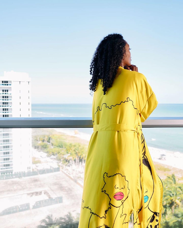 Mahogany Kimono by Pardon My Fro – plus size up to 3XL Black woman art statement loungewear | EY