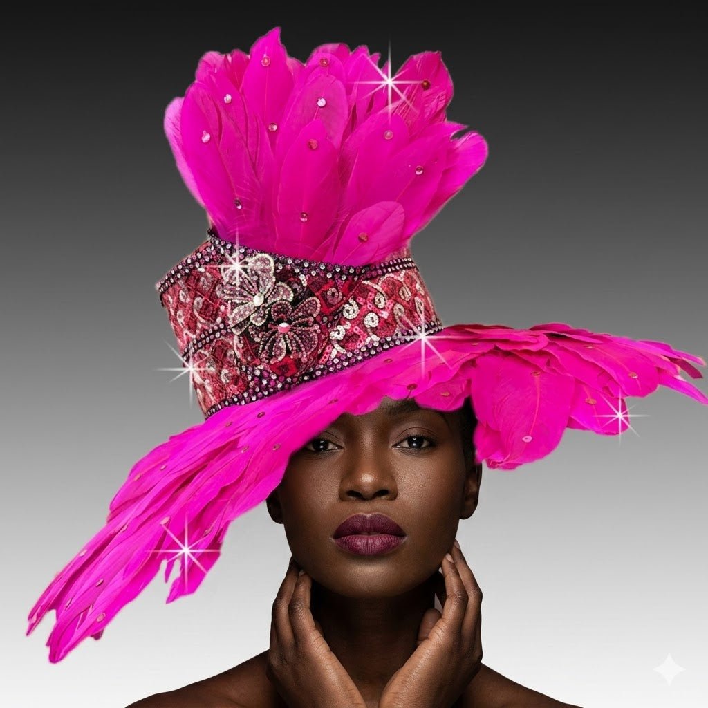 Chestnut Brown Feather Wide Brim Church Hat - Whittall & Shon - Especially Yours