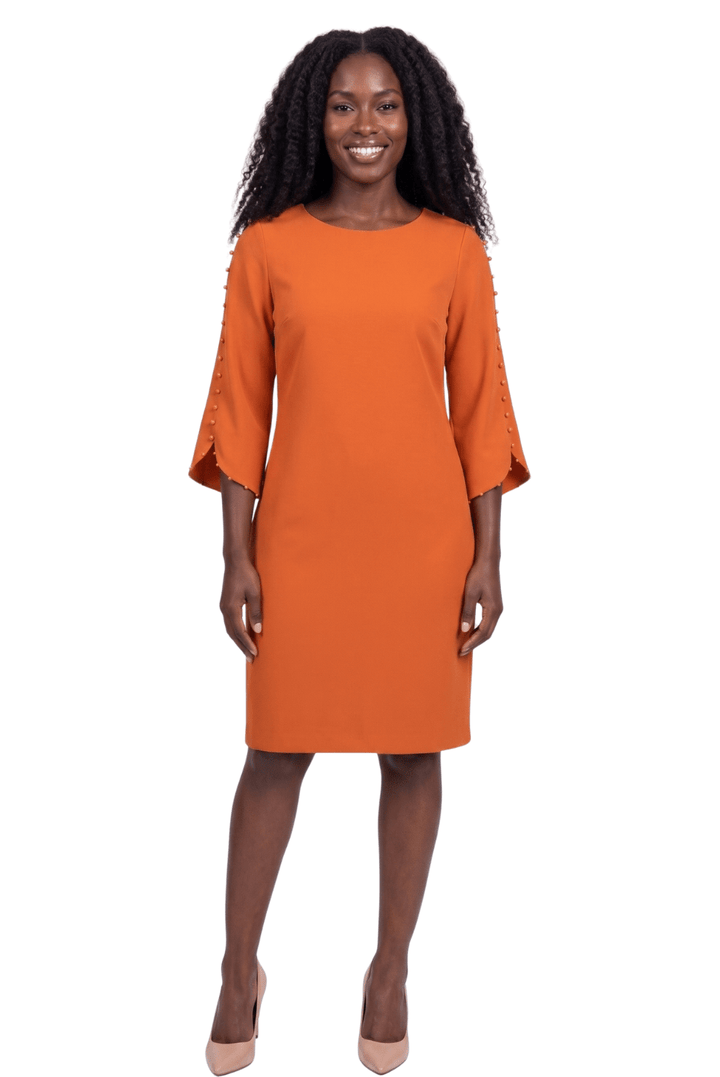 Pearl Trim Bell Sleeve Sheath Dress by Divine Apparel - Especially Yours