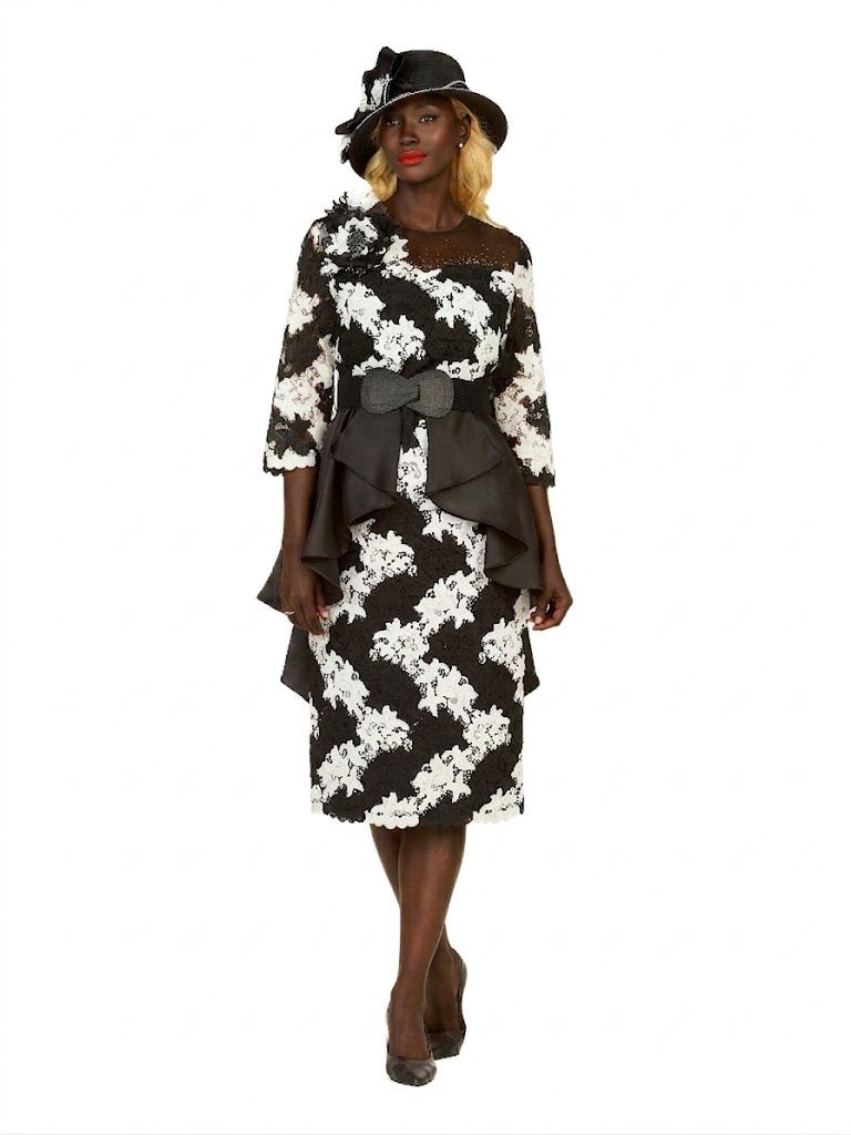 Two - Tone Lace Midi Dress w/ Ruffle Peplum&Belt - Especially Yours