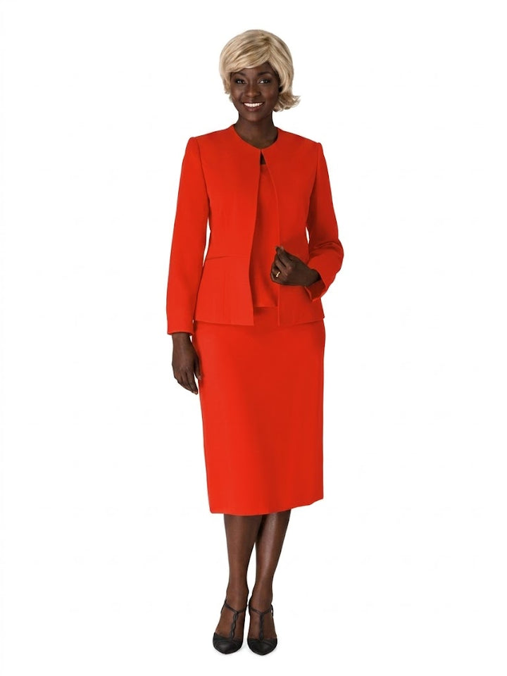 3pc Round Neck Clean Lines Detailed Skirt Suit