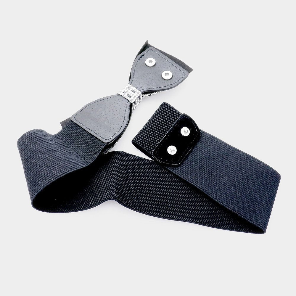 Crystal Rhinestone Pave Bow Elastic Stretch Belt - Especially Yours