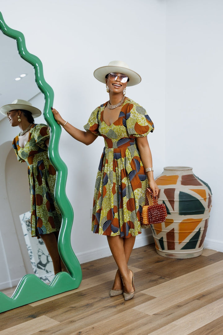 TARAJI AFRICAN PRINT PUFF SLEEVE DRESS - Especially Yours