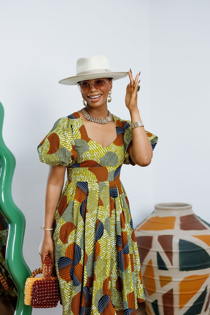 TARAJI AFRICAN PRINT PUFF SLEEVE DRESS - Especially Yours