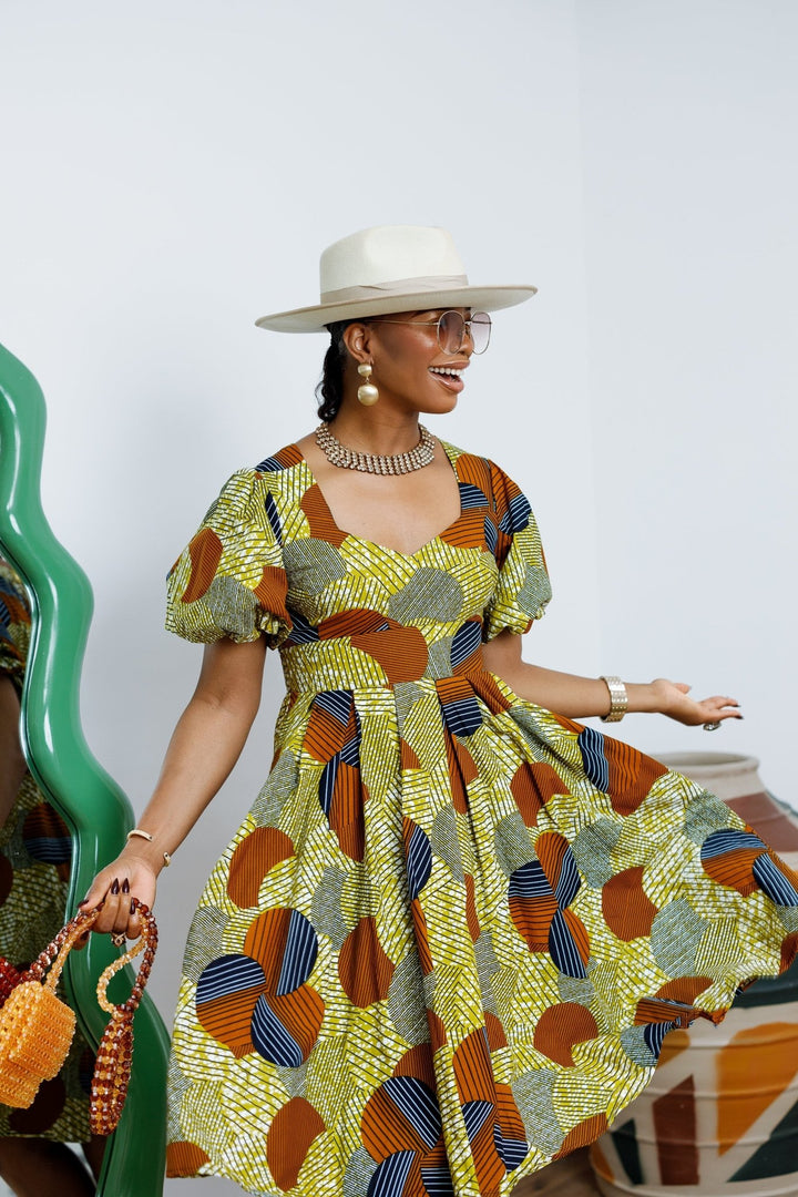 TARAJI AFRICAN PRINT PUFF SLEEVE DRESS - Especially Yours