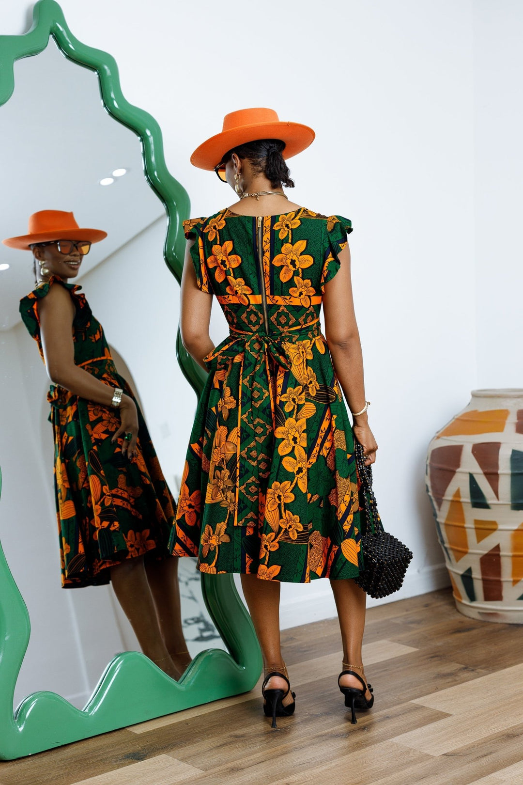 MALIKA AFRICAN PRINT FRILL SLEEVE DRESS - Especially Yours