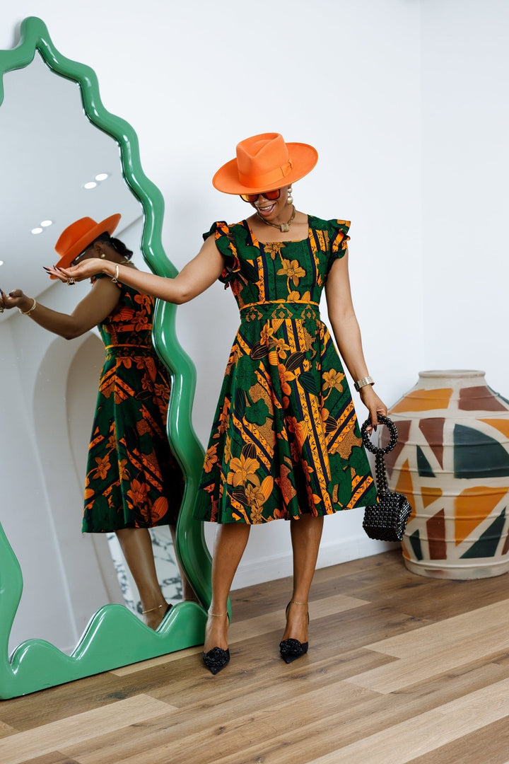 MALIKA AFRICAN PRINT FRILL SLEEVE DRESS - Especially Yours