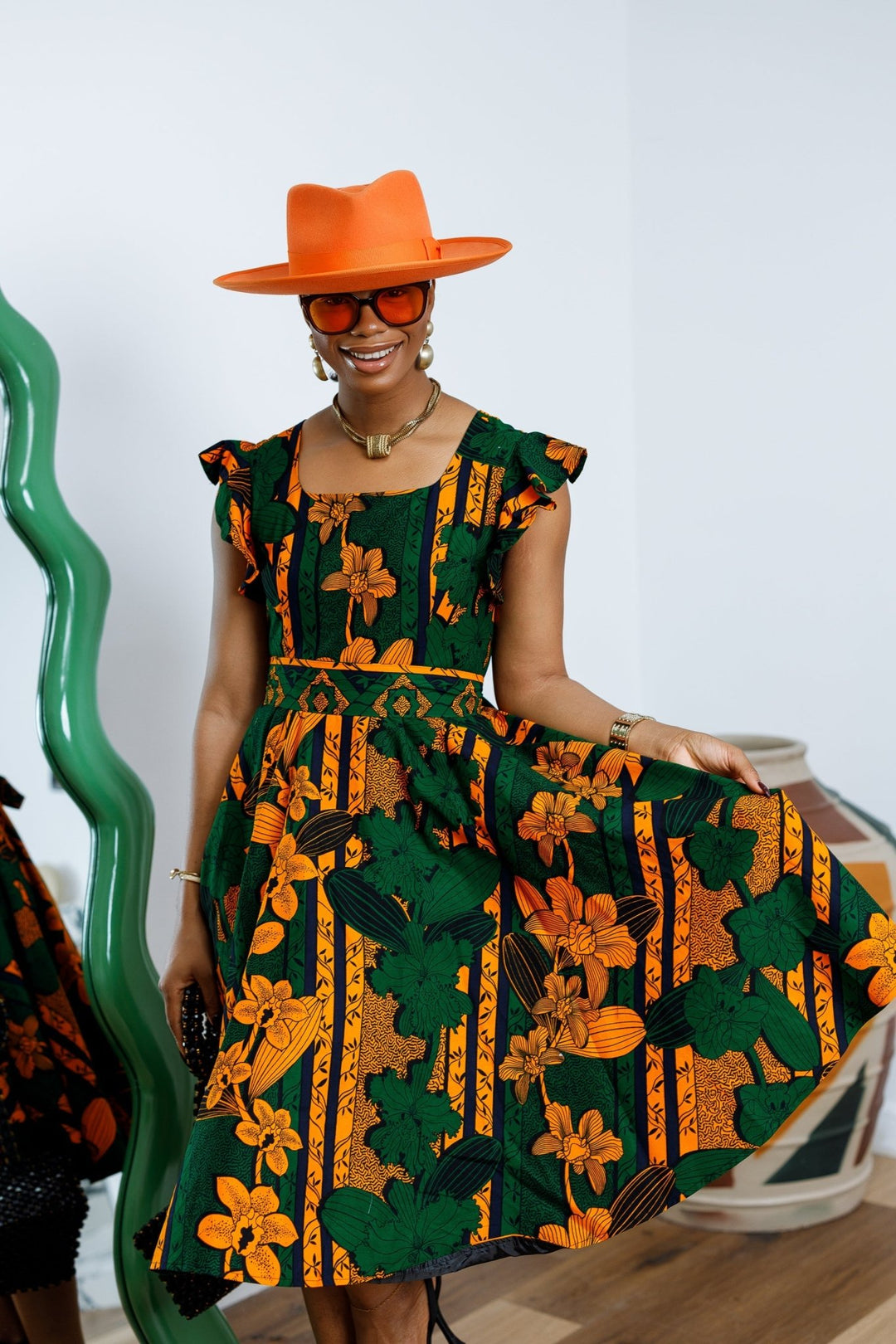MALIKA AFRICAN PRINT FRILL SLEEVE DRESS - Especially Yours