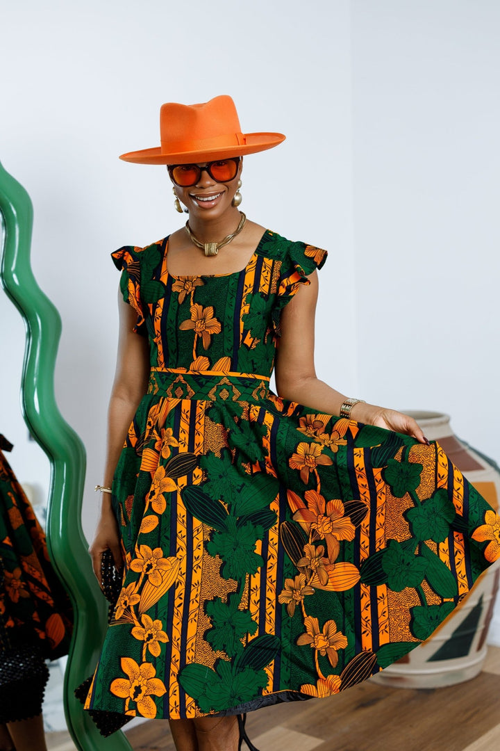 MALIKA AFRICAN PRINT FRILL SLEEVE DRESS - Especially Yours