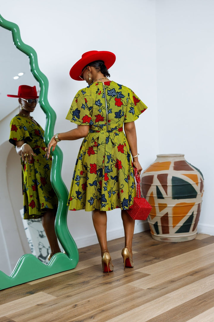 TOSIN AFRICAN PRINT FLUTTER SLEEVE DRESS - Especially Yours