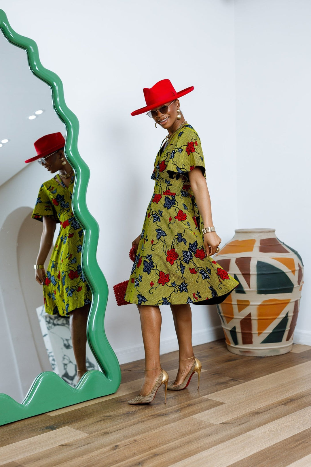 TOSIN AFRICAN PRINT FLUTTER SLEEVE DRESS - Especially Yours