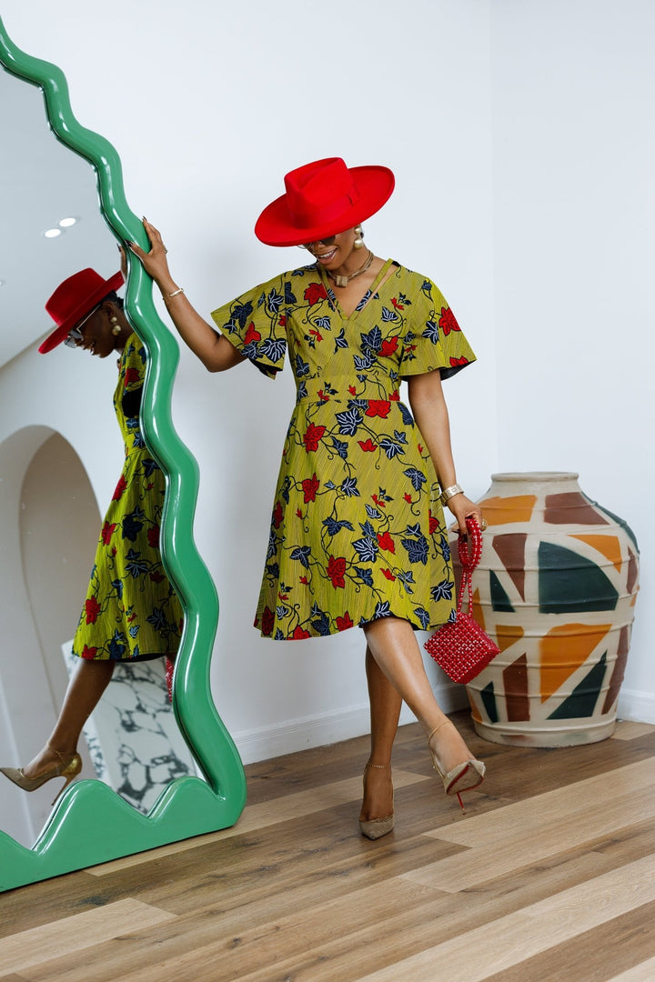 TOSIN AFRICAN PRINT FLUTTER SLEEVE DRESS - Especially Yours