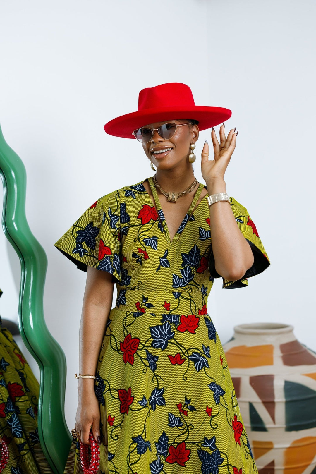 TOSIN AFRICAN PRINT FLUTTER SLEEVE DRESS - Especially Yours