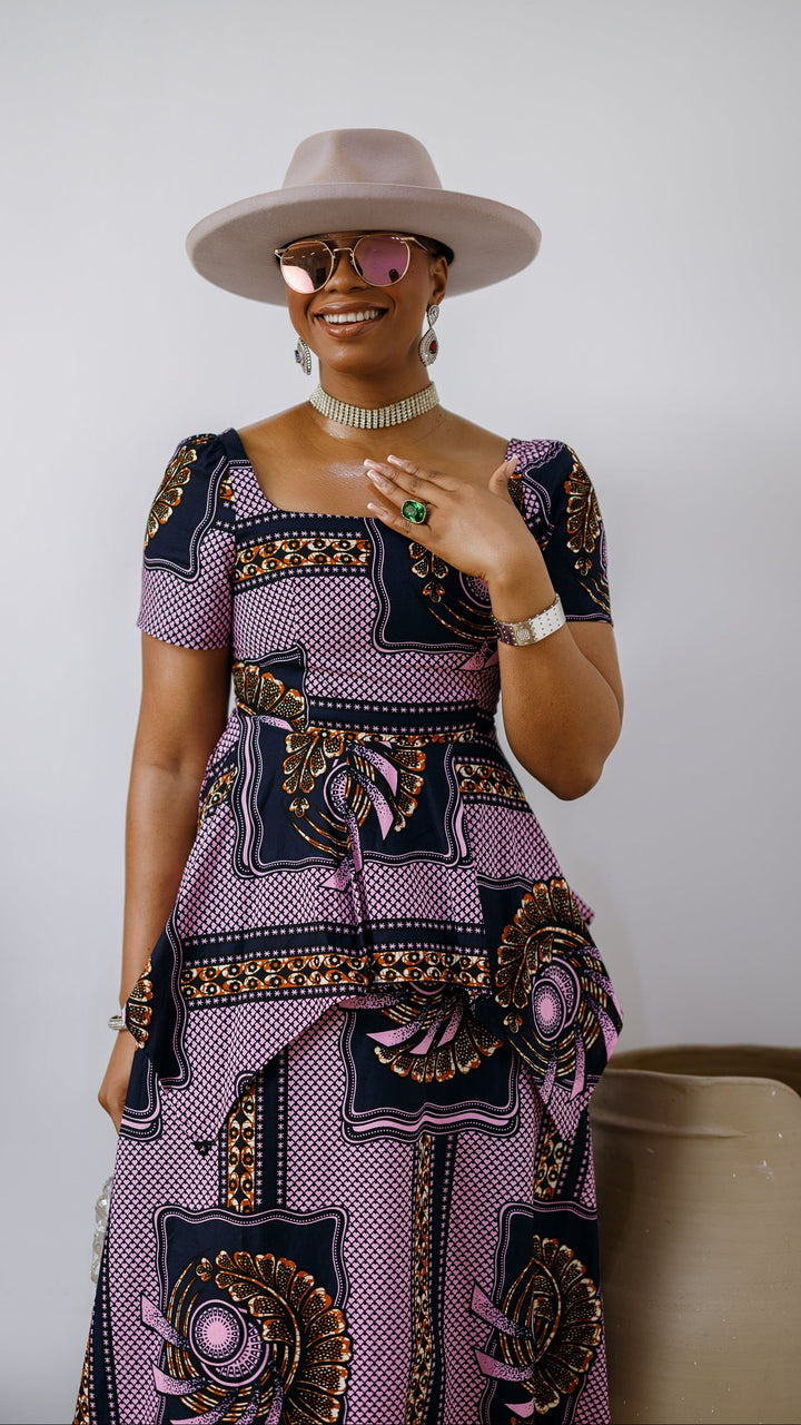 ADUKE AFRICAN PRINT PEPLUM MIDI DRESS