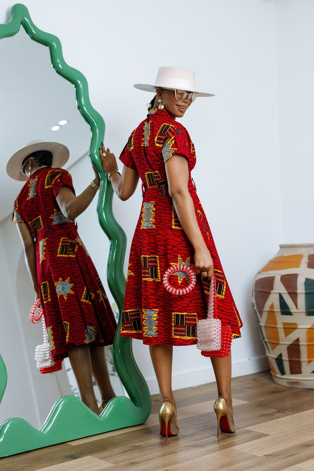 JULIET AFRICAN PRINT MIDI DRESS [RED] - Especially Yours