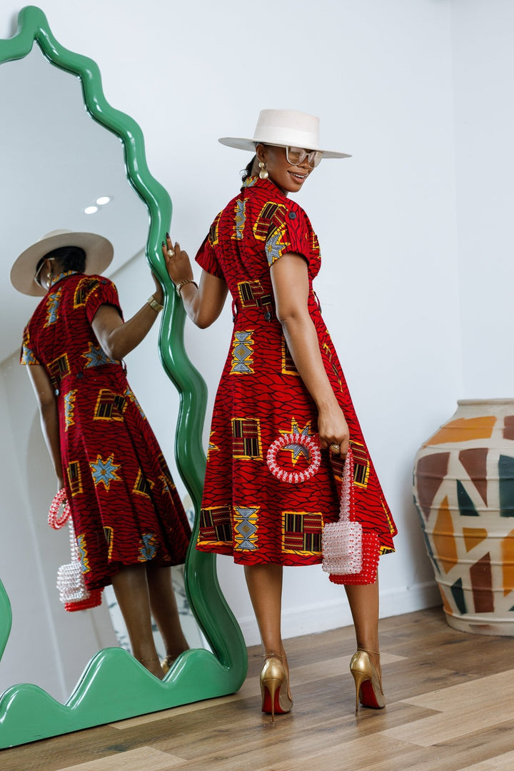 JULIET AFRICAN PRINT MIDI DRESS [RED] - Especially Yours
