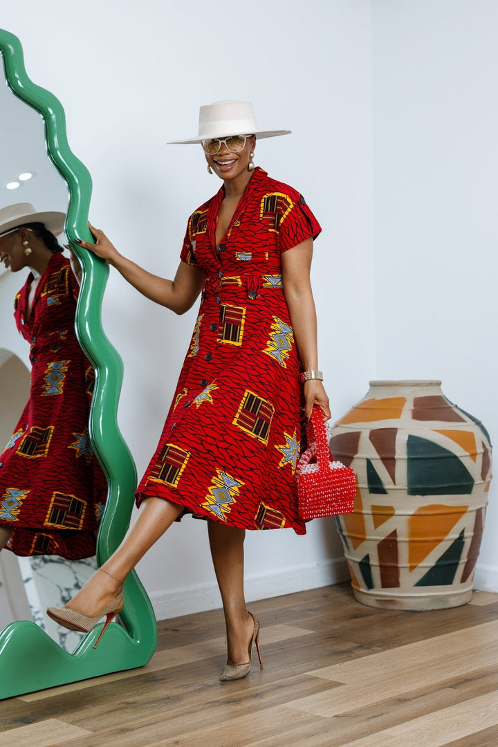 JULIET AFRICAN PRINT MIDI DRESS [RED] - Especially Yours